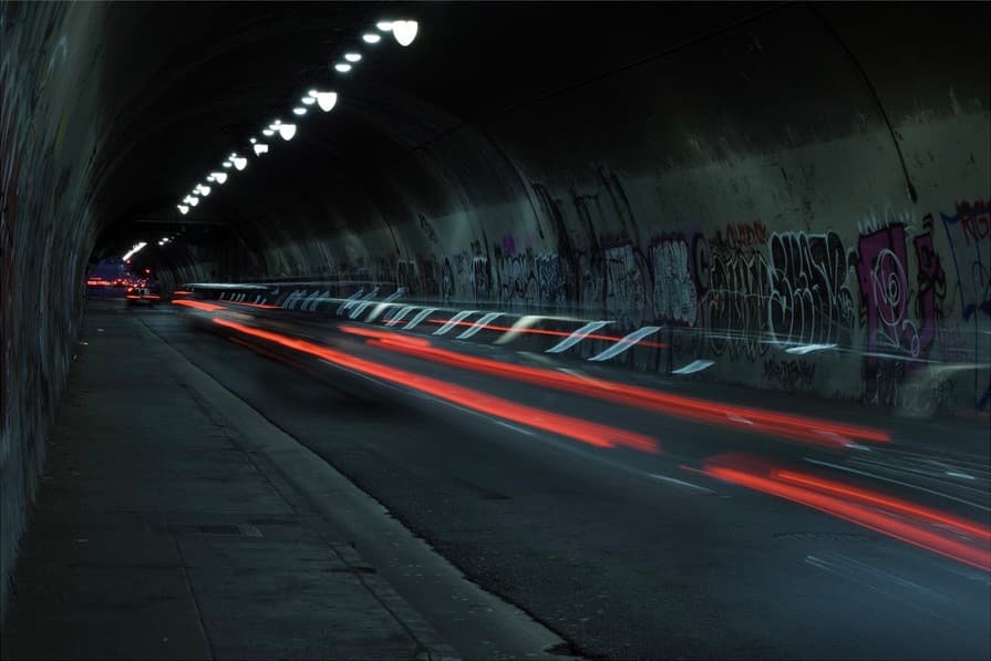 Tunnel with light trails
